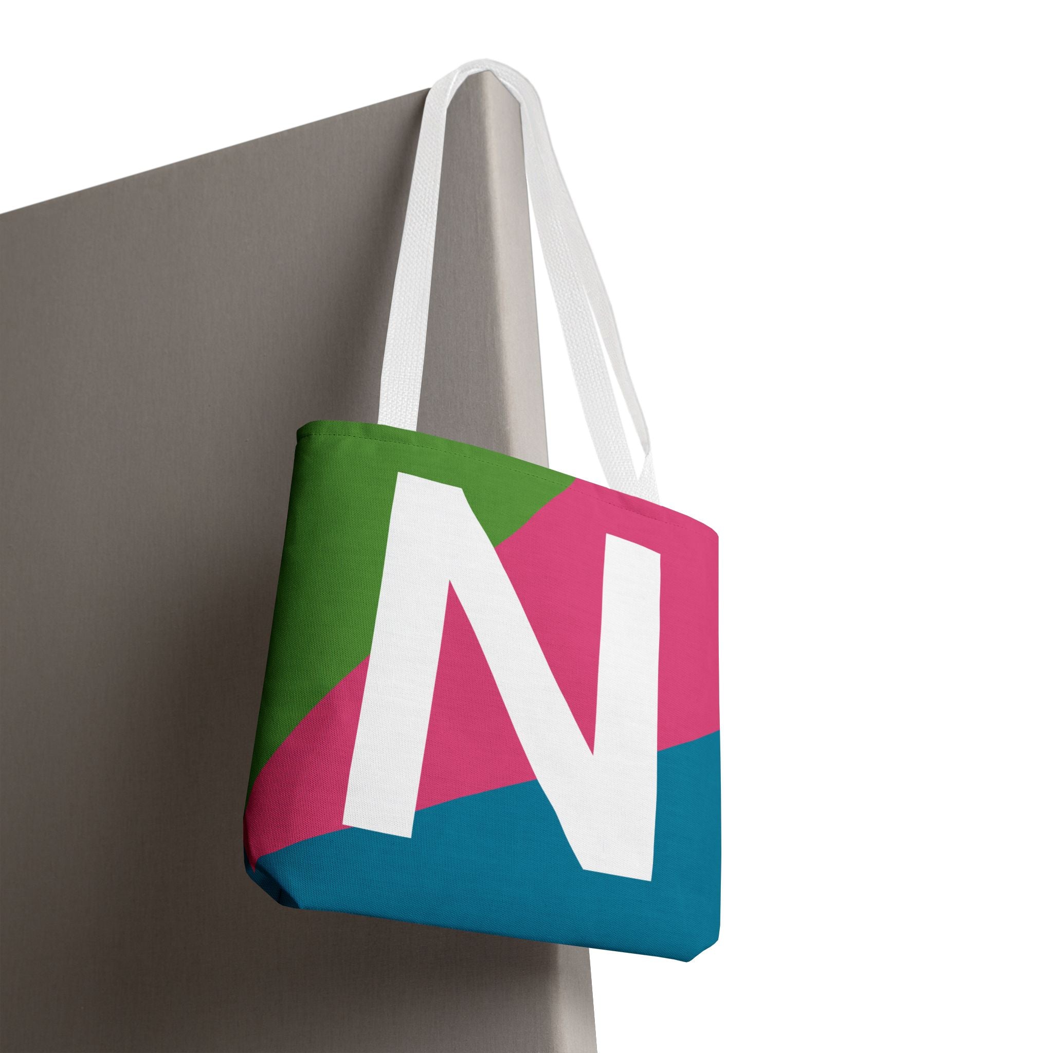 Monogram 'N' Colorblock Tote Bag — Personalized Initial N Shoulder Tote