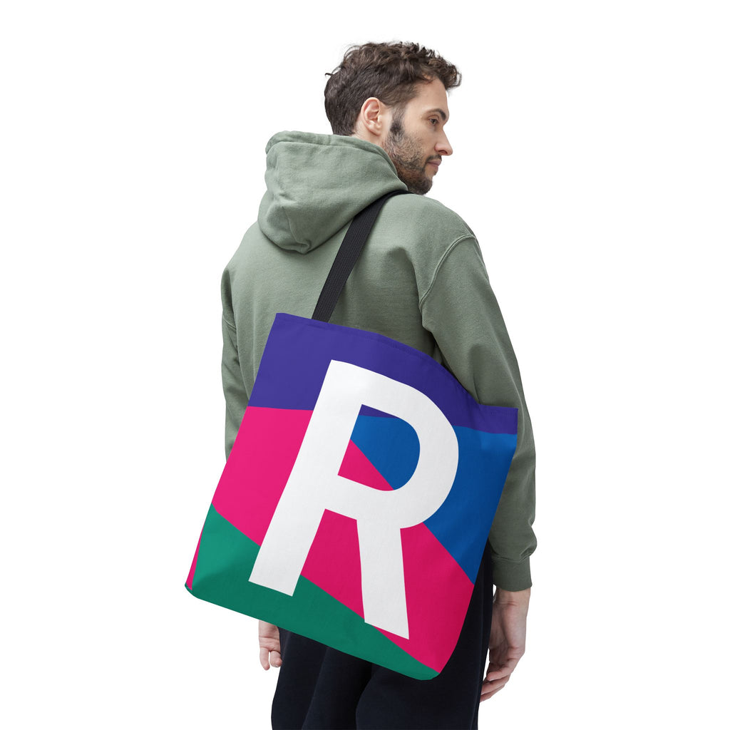 Monogram 'R' Colorblock Tote Bag — Personalized Initial R Shoulder Tote