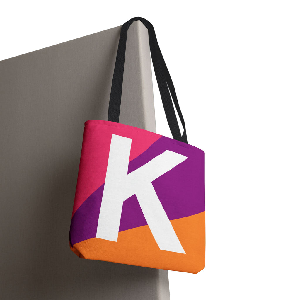 Monogram 'K' Colorblock Tote Bag — Personalized Initial K Shoulder Tote