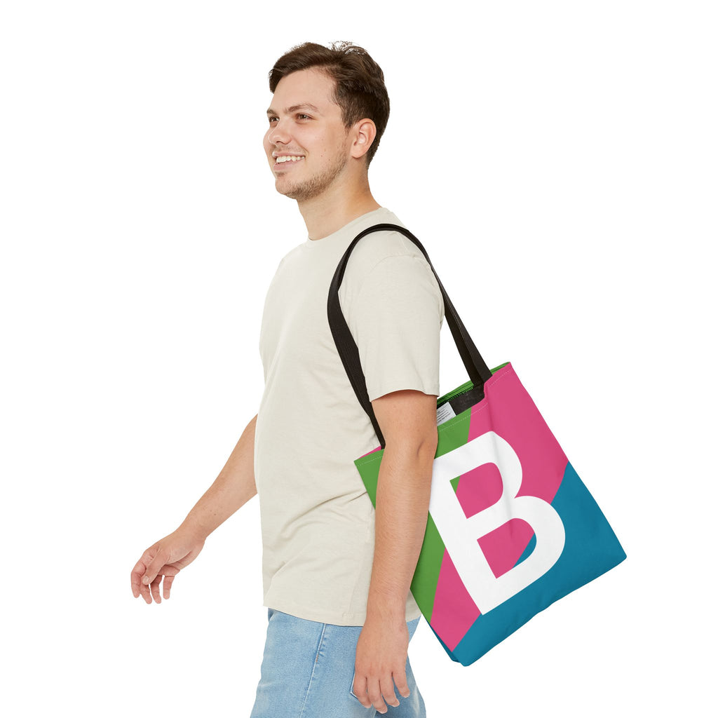Monogram 'B' Colorblock Tote Bag — Personalized Initial B Shoulder Tote