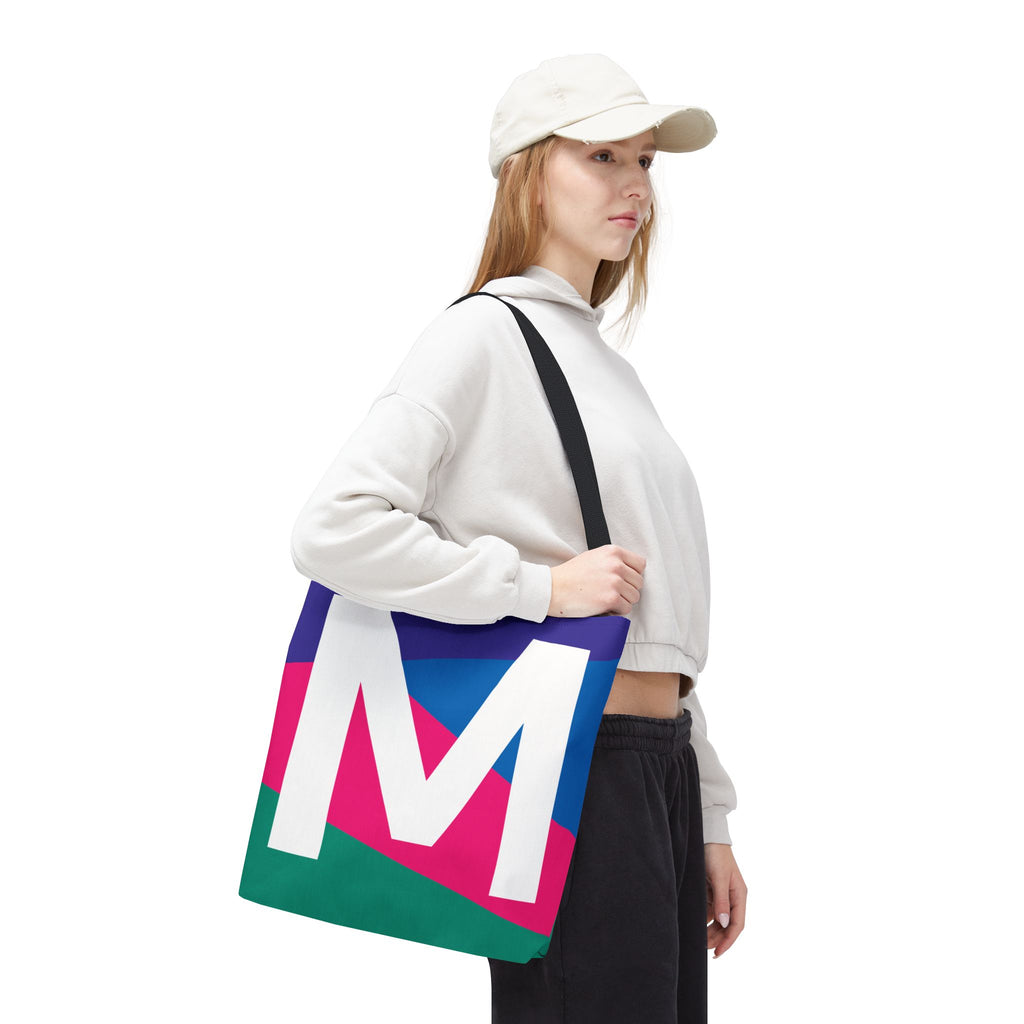 Monogram 'M' Colorblock Tote Bag — Personalized Initial M Shoulder Tote