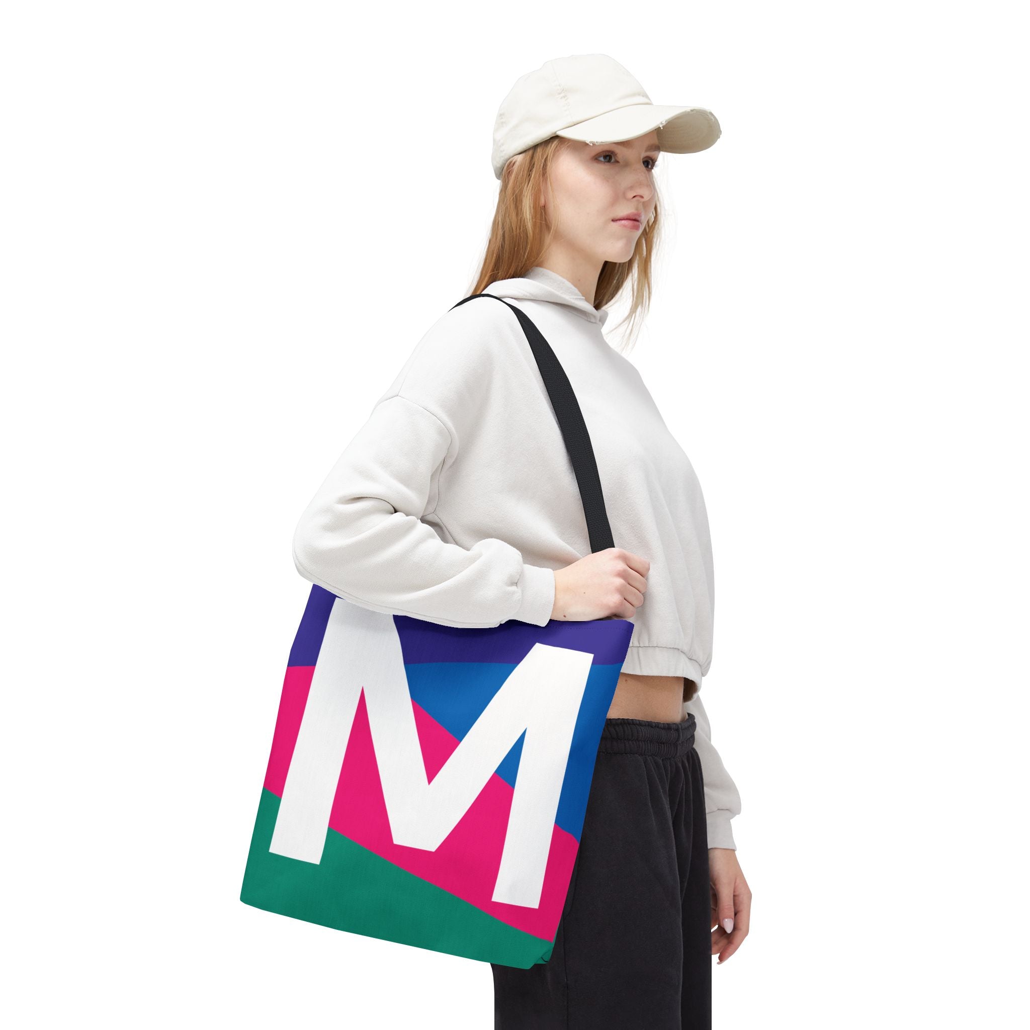Monogram 'M' Colorblock Tote Bag — Personalized Initial M Shoulder Tote