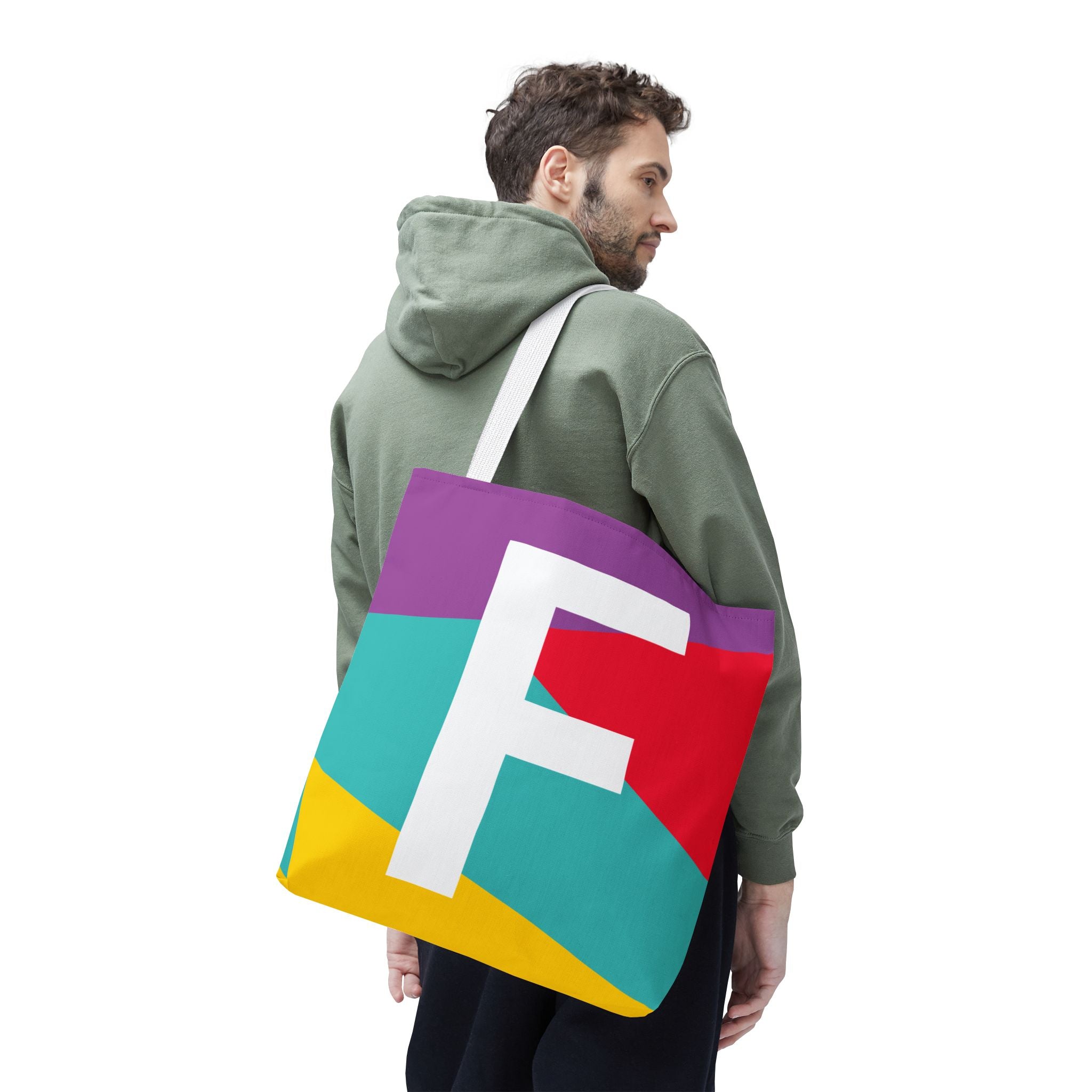 Monogram 'F' Colorblock Tote Bag — Personalized Initial F Shoulder Tote