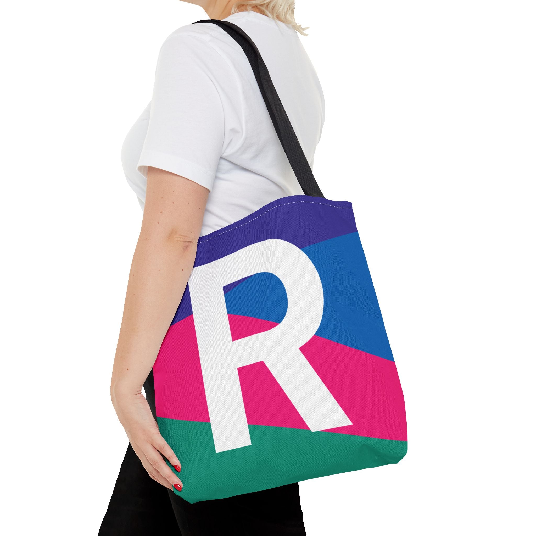 Monogram 'R' Colorblock Tote Bag — Personalized Initial R Shoulder Tote