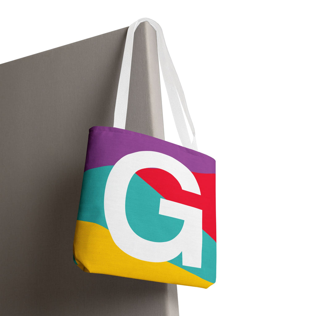 Monogram 'G' Colorblock Tote Bag — Personalized Initial G Shoulder Tote