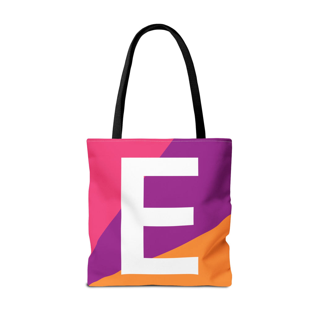 Monogram 'E' Colorblock Tote Bag — Personalized Initial E Shoulder Tote