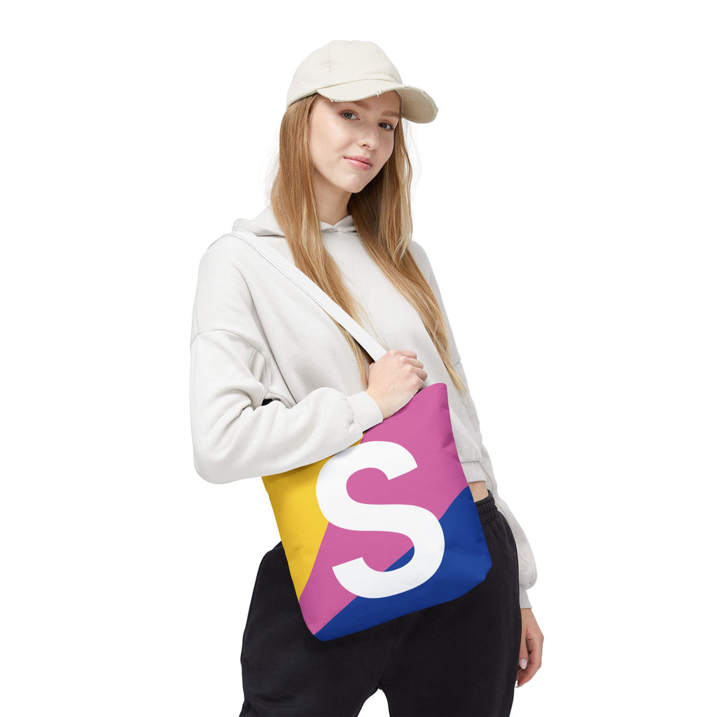 Monogram 'S' Colorblock Tote Bag — Personalized Initial S Shoulder Tote