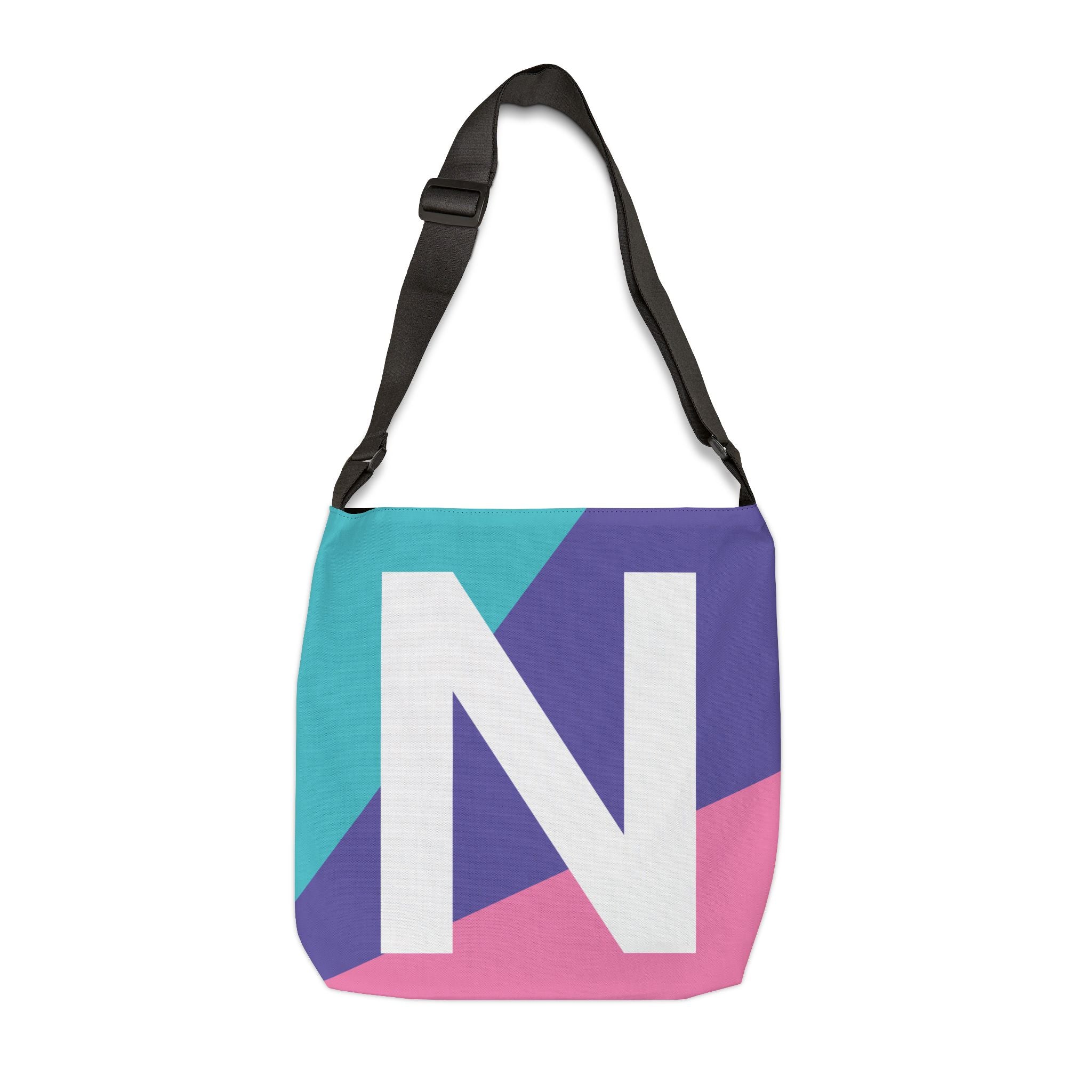 Initial Letter 'N' Colorblock Adjustable Tote Bag — Monogram Alphabet Shoulder Bag