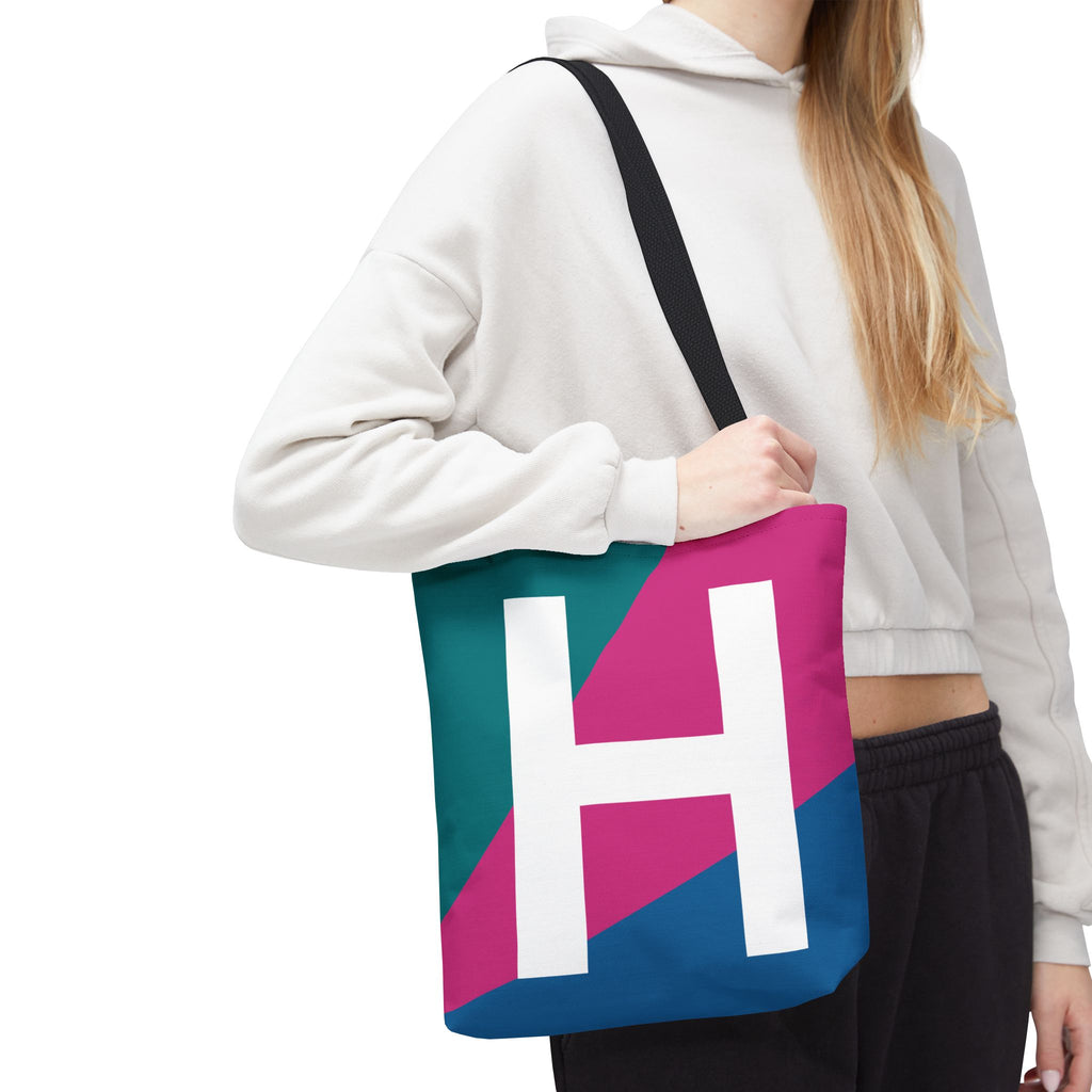 Monogram 'H' Colorblock Tote Bag — Personalized Initial H Shoulder Tote