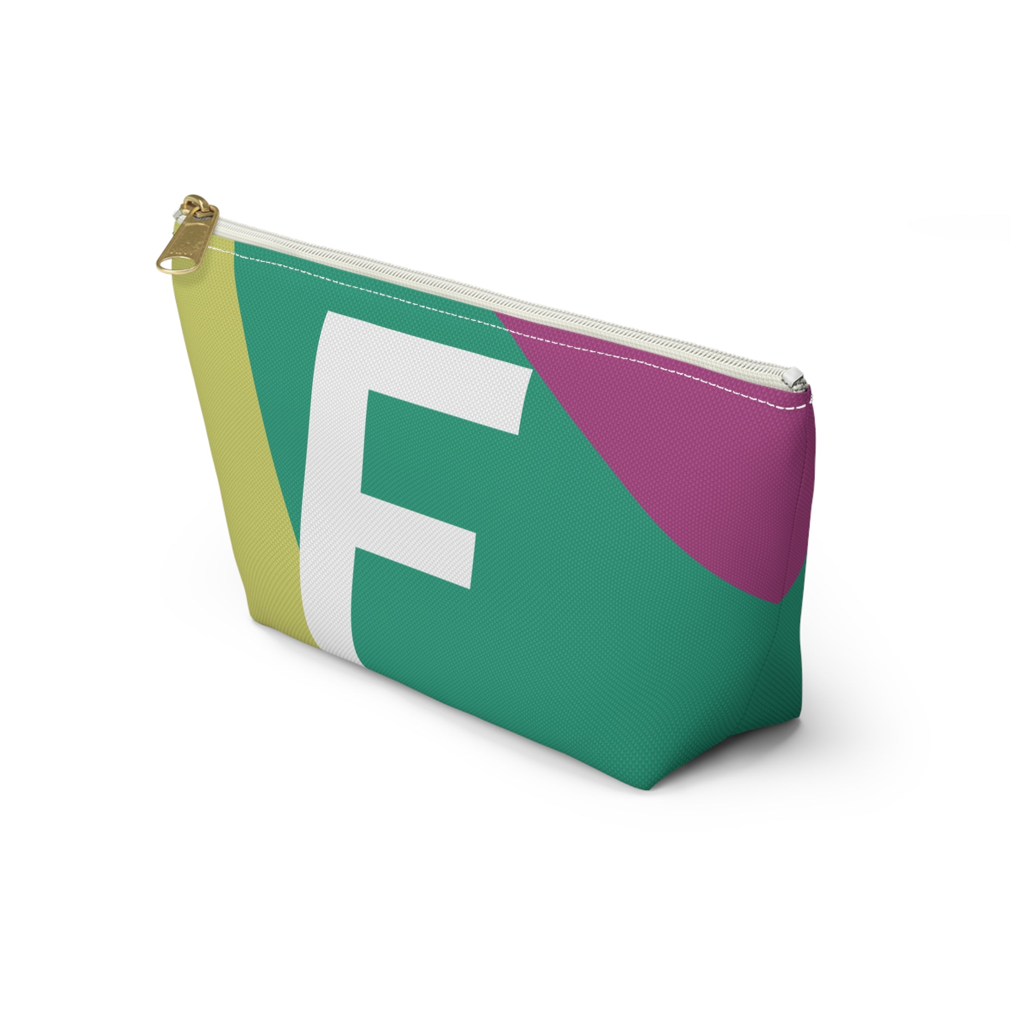 Initials Colorblock Accessory Pouch — Monogram F T-Bottom Cosmetic Bag