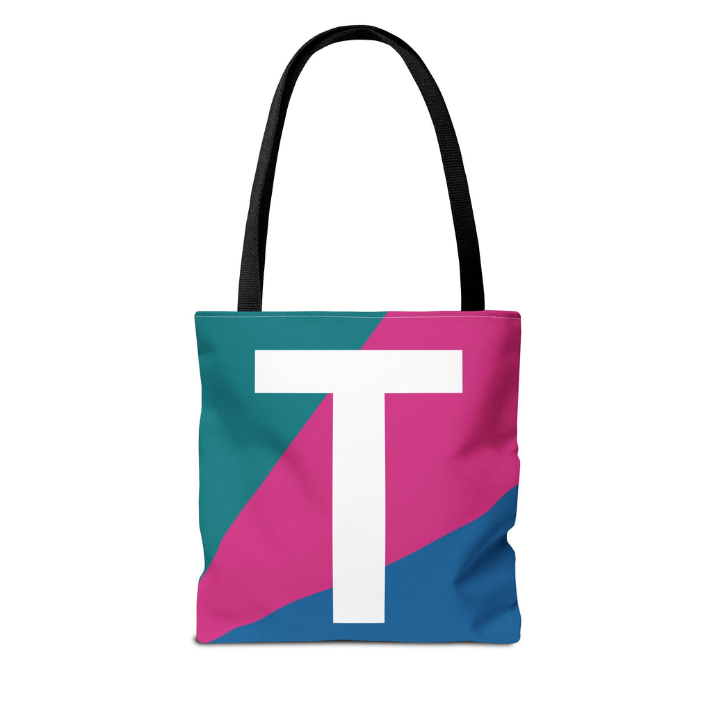 Monogram 'T' Colorblock Tote Bag — Personalized Initial T Shoulder Tote