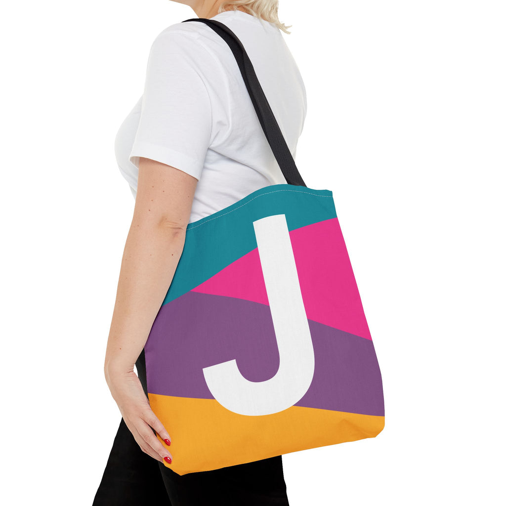 Monogram 'J' Colorblock Tote Bag — Personalized Initial J Shoulder Tote