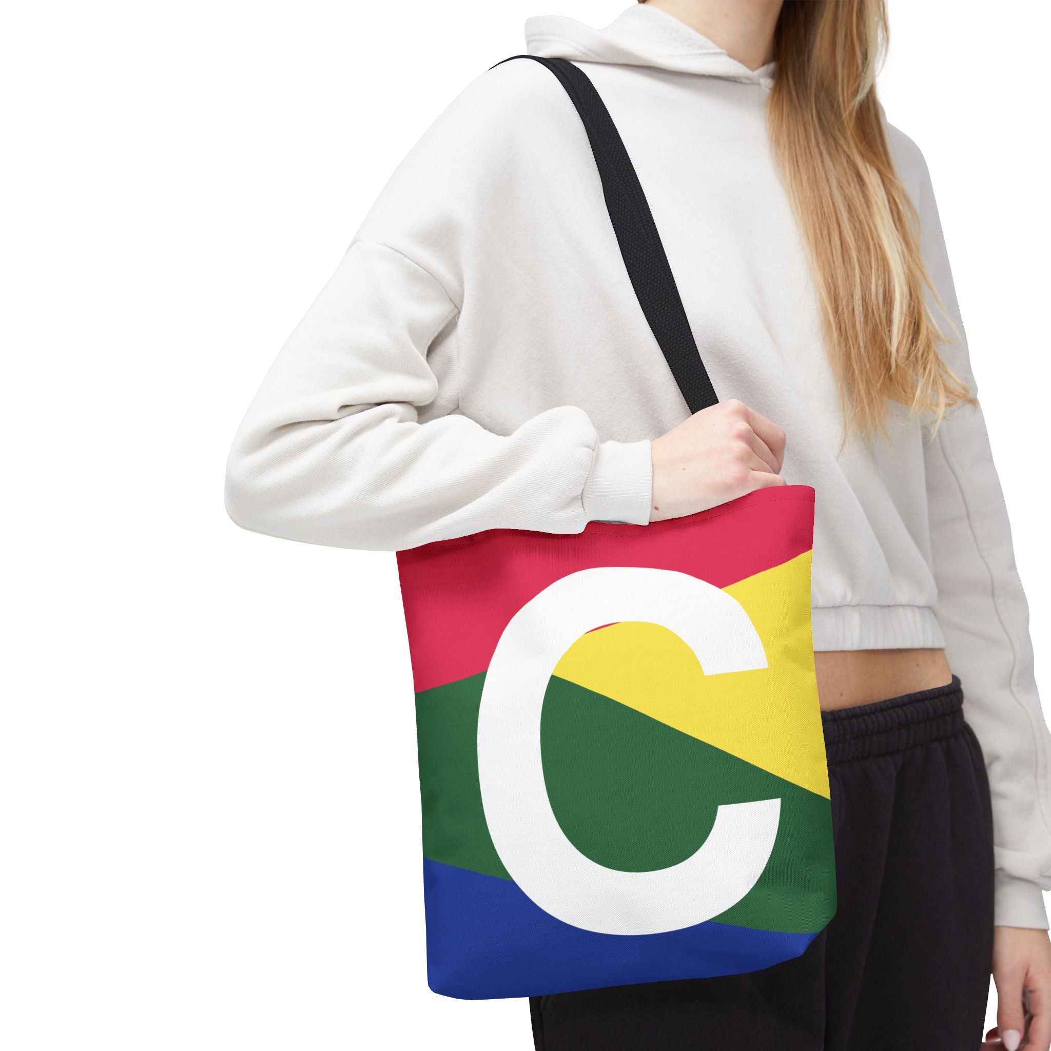 Monogram 'C' Colorblock Tote Bag — Personalized Initial C Shoulder Tote