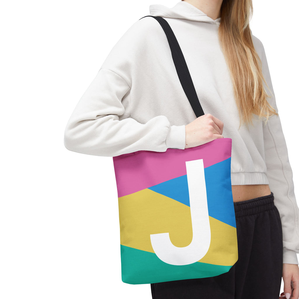 Monogram 'J' Colorblock Tote Bag — Personalized Initial J Shoulder Tote