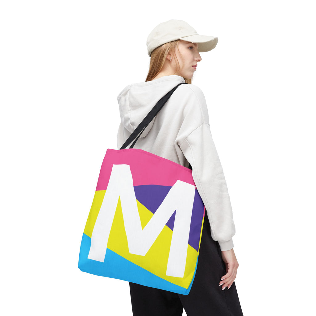 Monogram 'M' Colorblock Tote Bag — Personalized Initial M Shoulder Tote