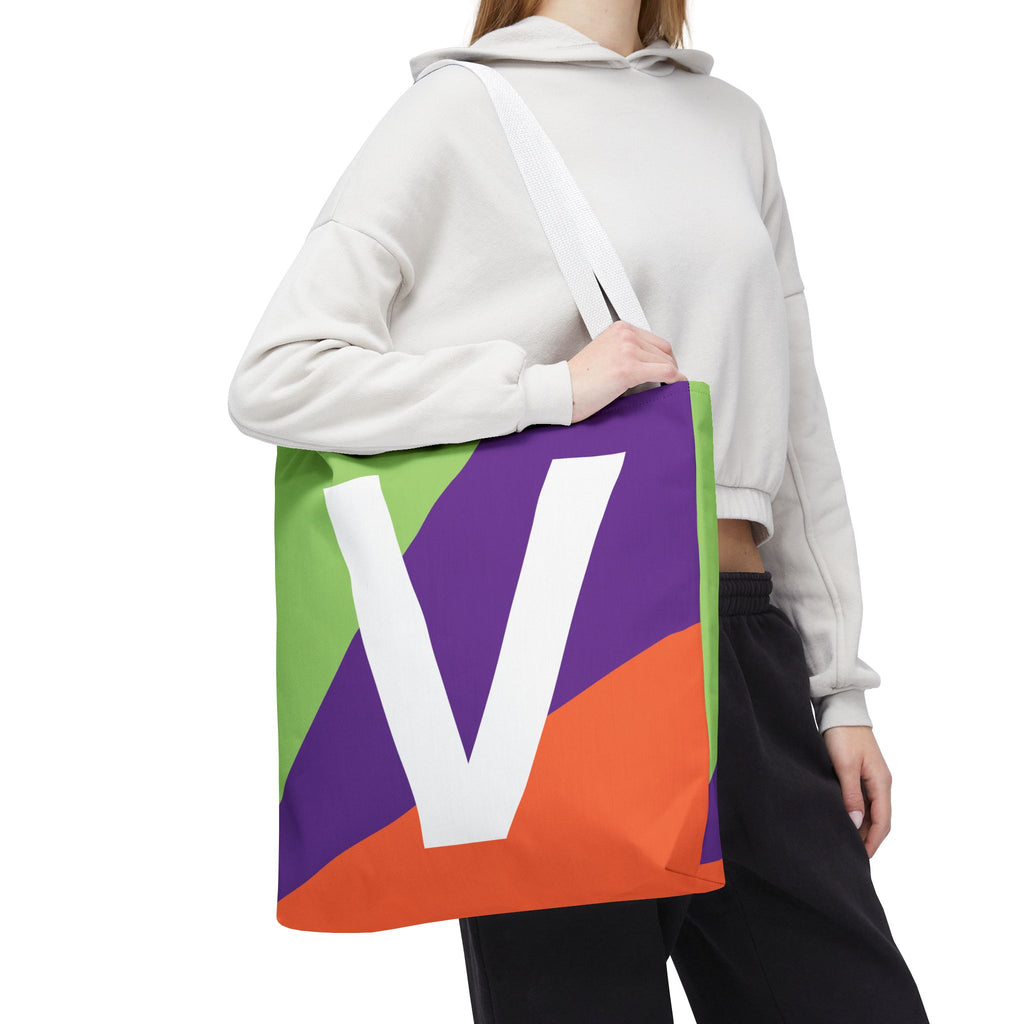 Monogram 'V' Colorblock Tote Bag — Personalized Initial V Shoulder Tote