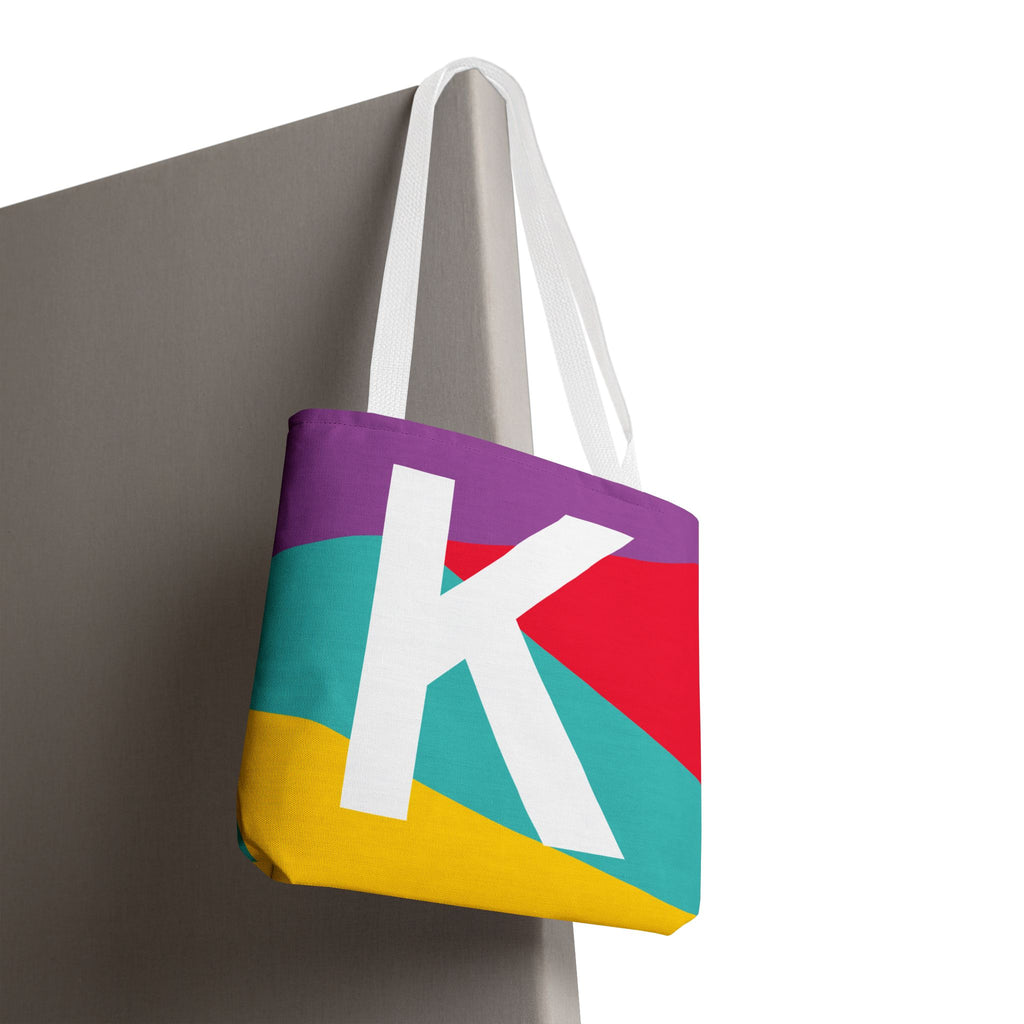 Monogram 'K' Colorblock Tote Bag — Personalized Initial K Shoulder Tote