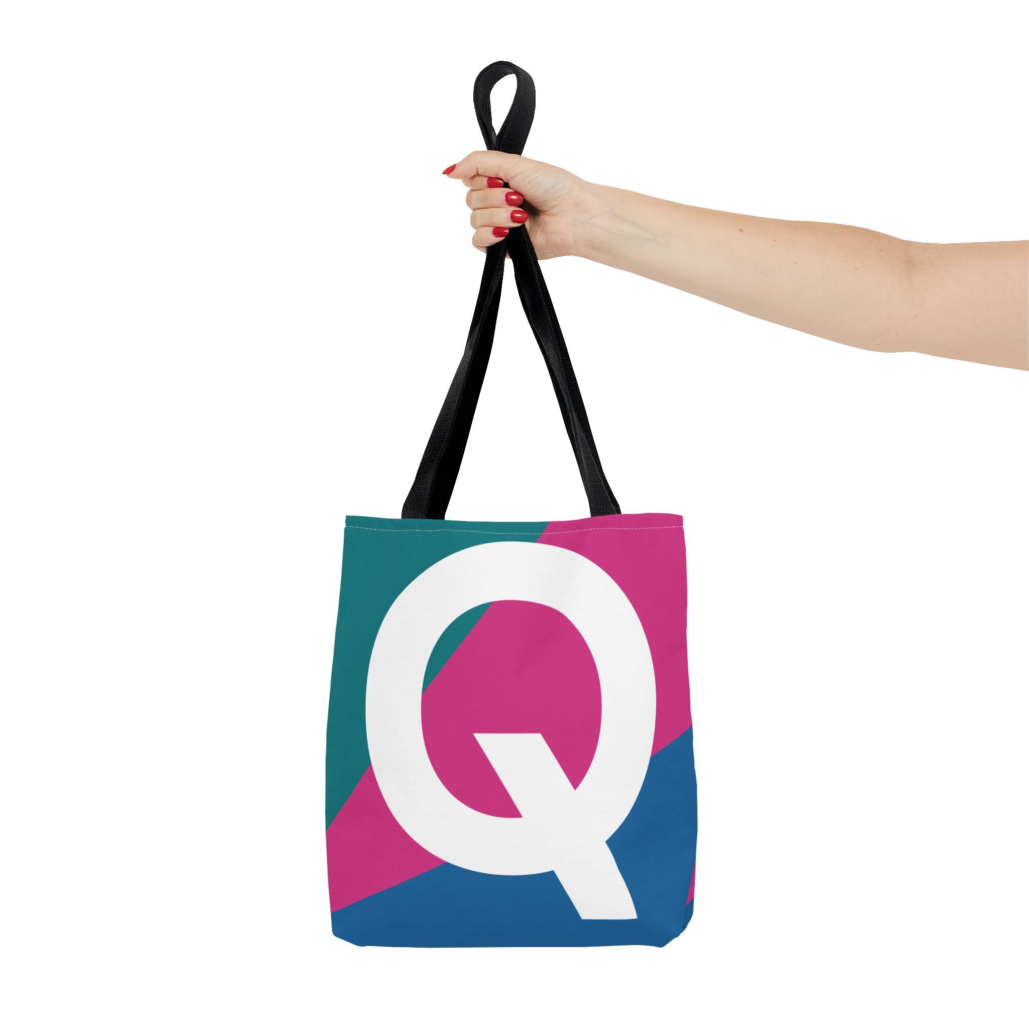 Monogram 'Q' Colorblock Tote Bag — Personalized Initial Q Shoulder Tote