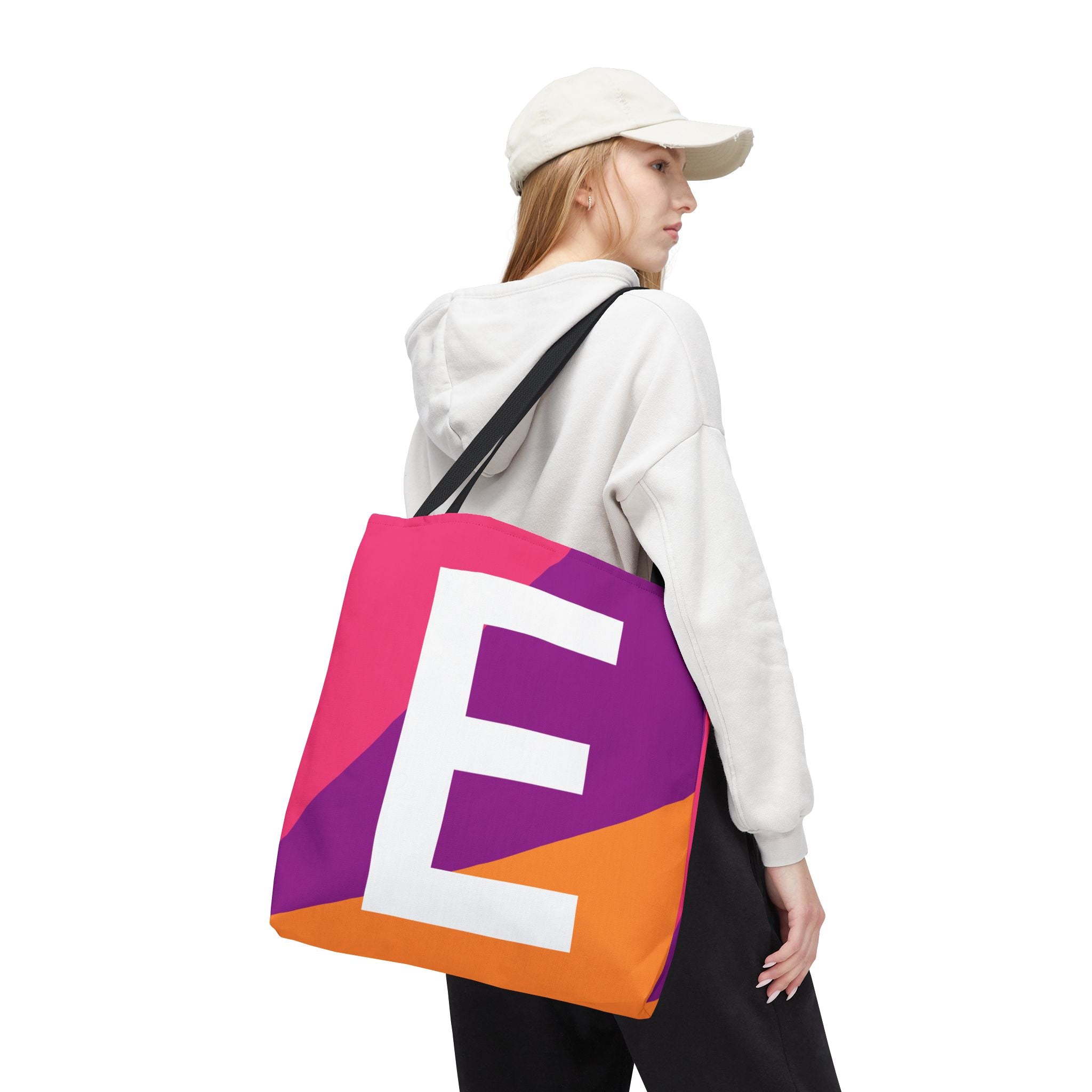 Monogram 'E' Colorblock Tote Bag — Personalized Initial E Shoulder Tote