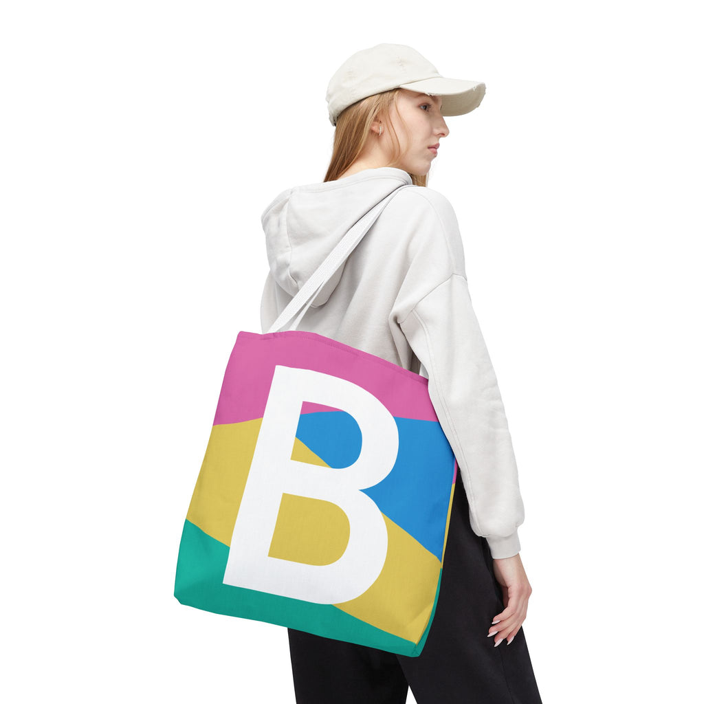 Monogram 'B' Colorblock Tote Bag — Personalized Initial B Shoulder Tote