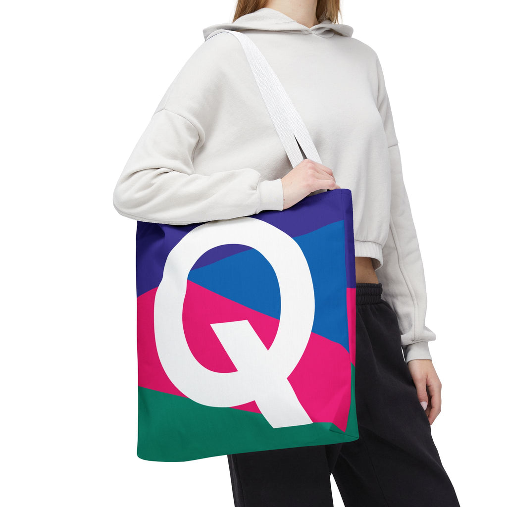 Monogram 'Q' Colorblock Tote Bag — Personalized Initial Q Shoulder Tote