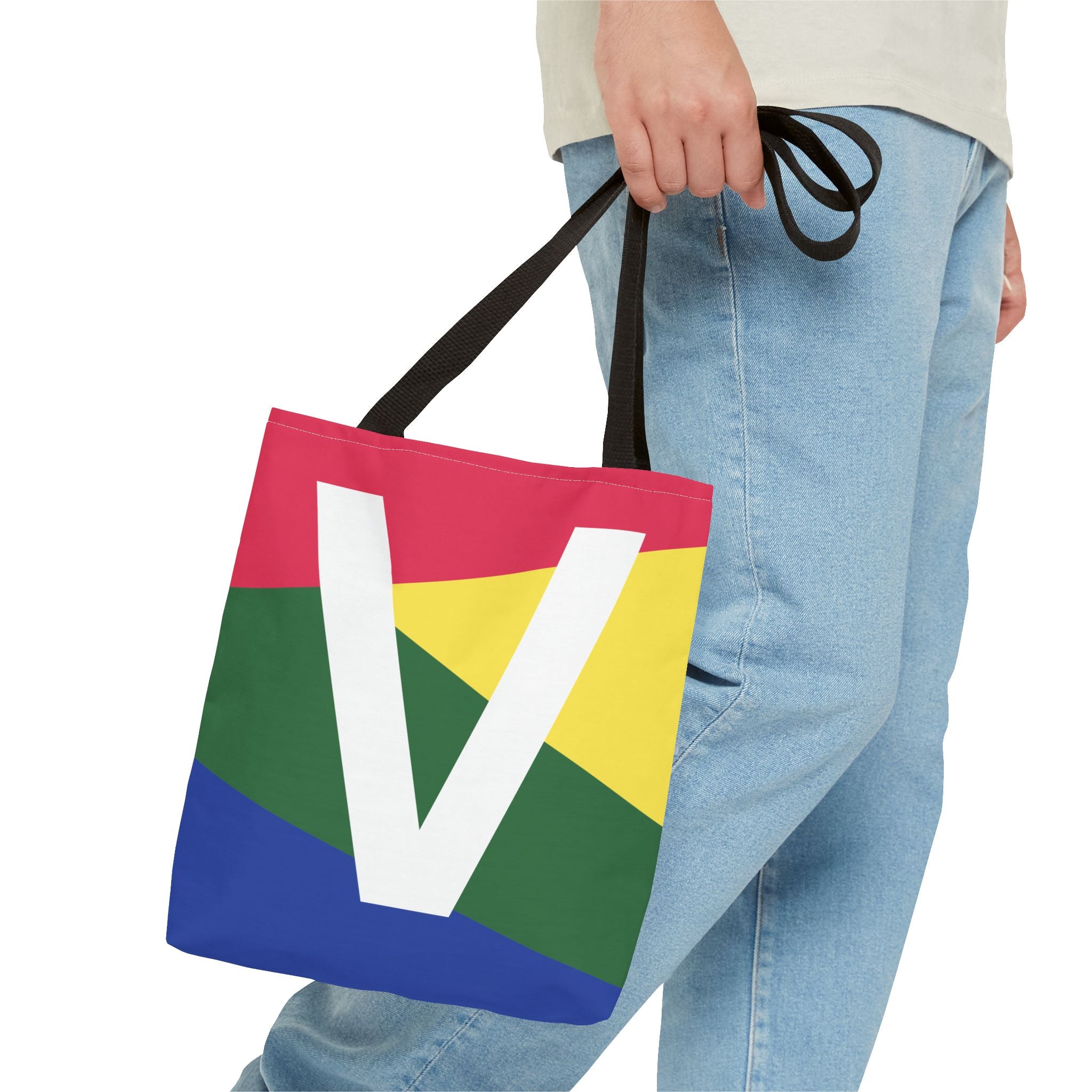 Monogram 'V' Colorblock Tote Bag — Personalized Initial V Shoulder Tote