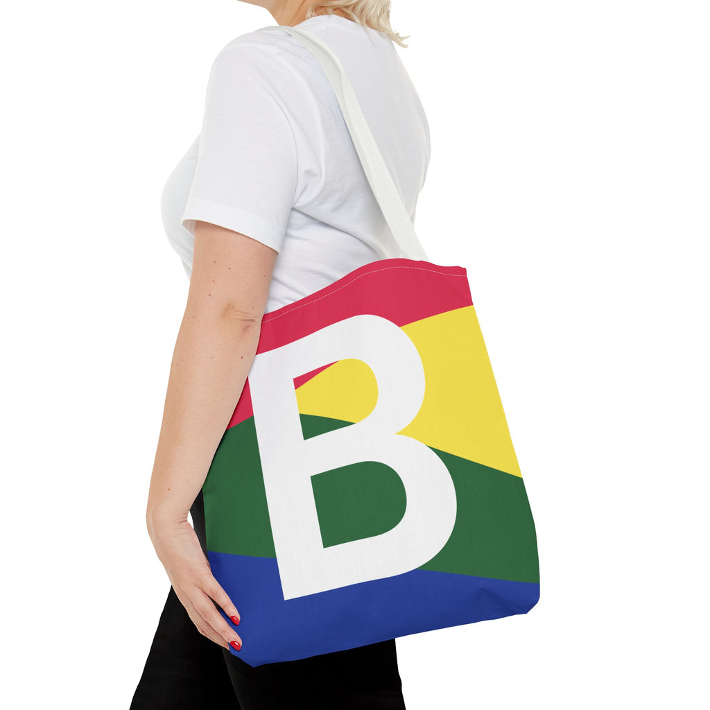 Monogram 'B' Colorblock Tote Bag — Personalized Initial B Shoulder Tote