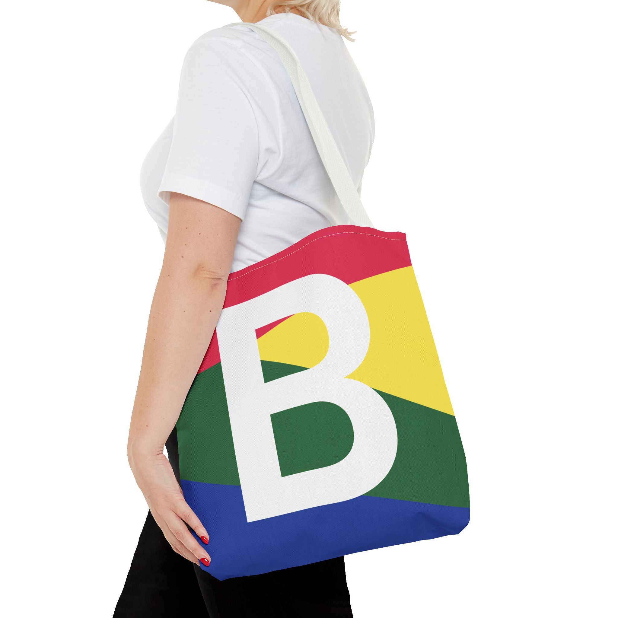 Monogram 'B' Colorblock Tote Bag — Personalized Initial B Shoulder Tote