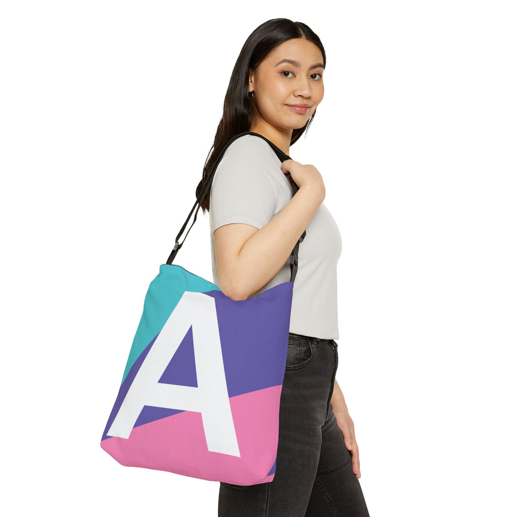 Initial Letter 'A' Colorblock Adjustable Tote Bag — Monogram Alphabet Shoulder Bag