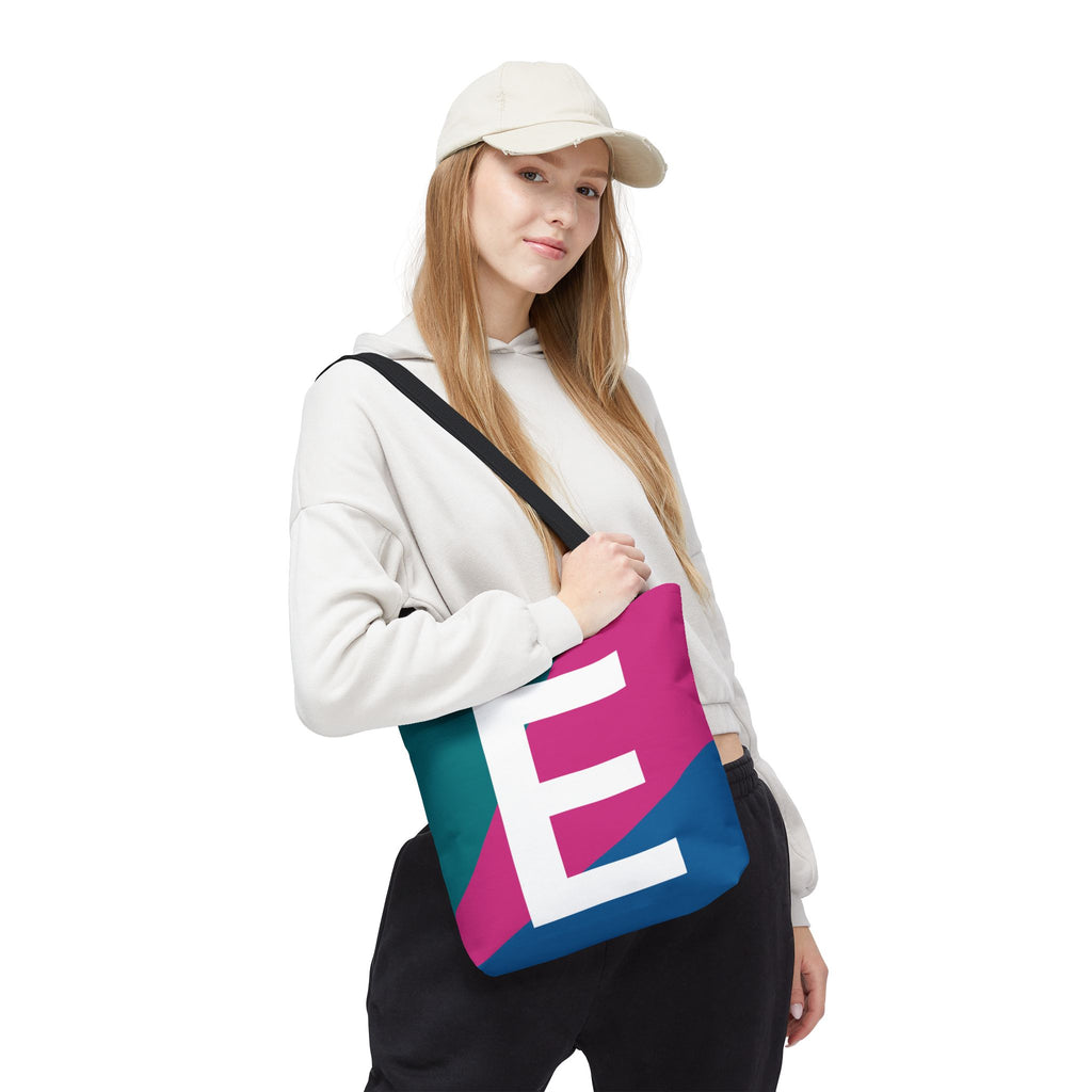 Monogram 'E' Colorblock Tote Bag — Personalized Initial E Shoulder Tote