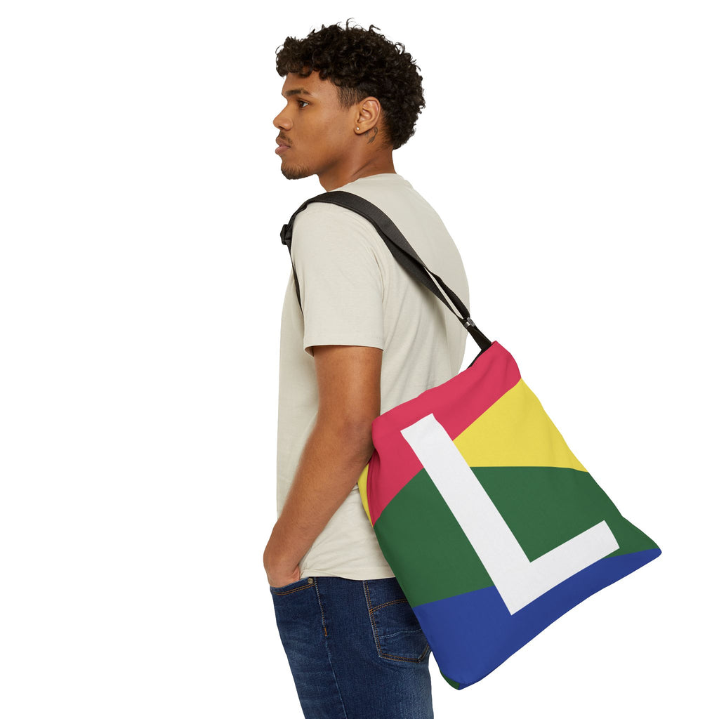 Initial Letter 'L' Colorblock Adjustable Tote Bag — Monogram Alphabet Shoulder Bag