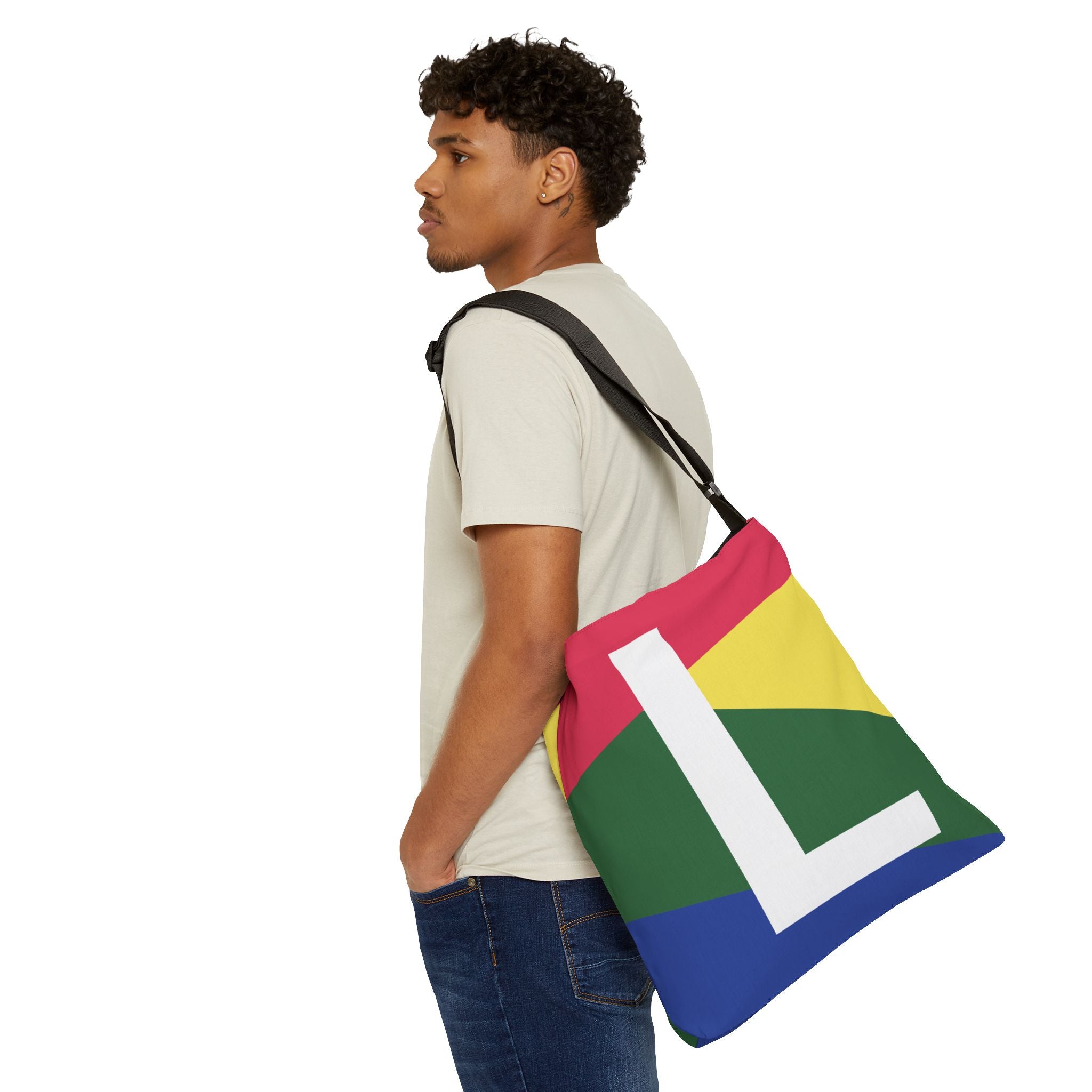 Initial Letter 'L' Colorblock Adjustable Tote Bag — Monogram Alphabet Shoulder Bag