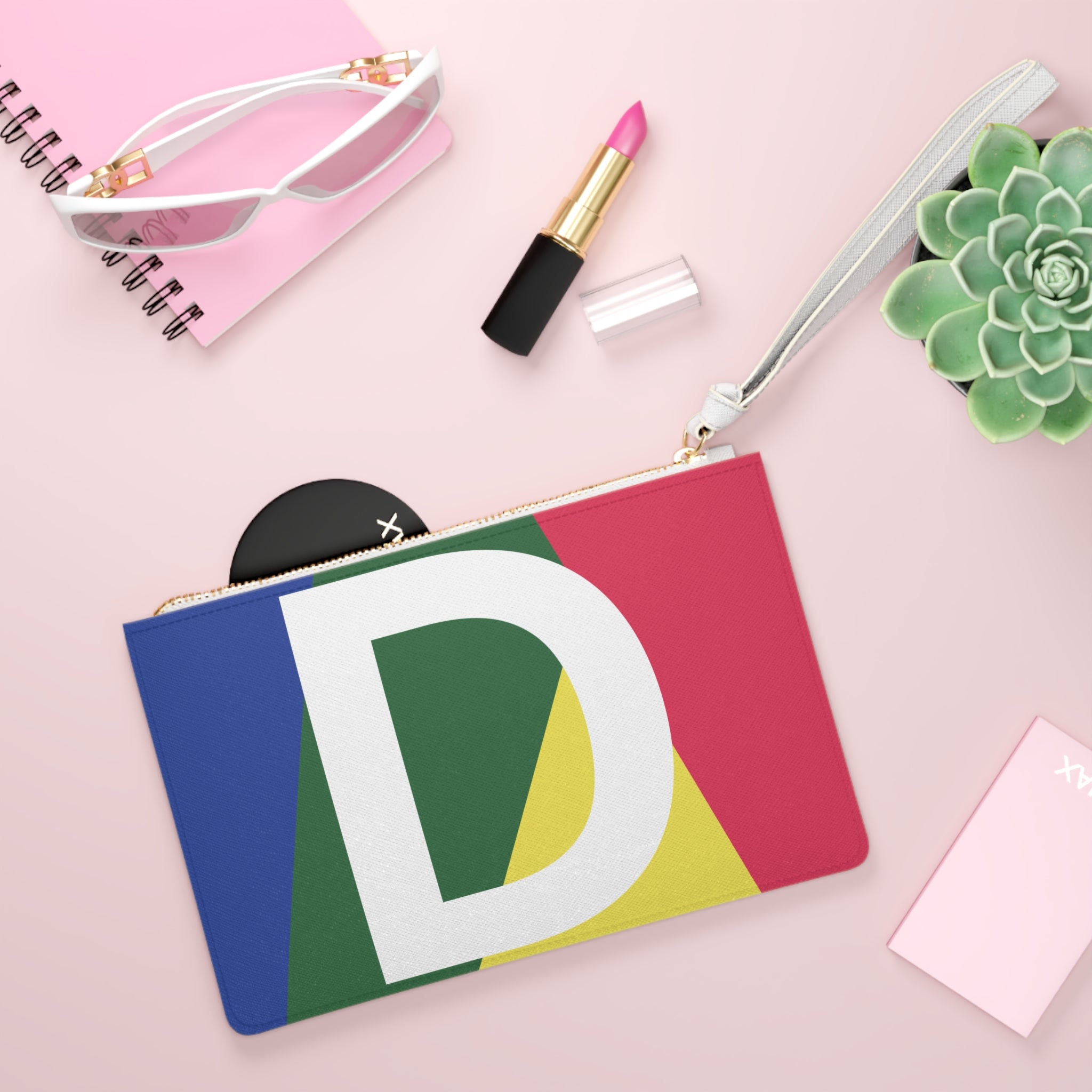 Monogram 'D' Colorblock Clutch Bag — Bold Geometric Wristlet for Everyday & Gifts