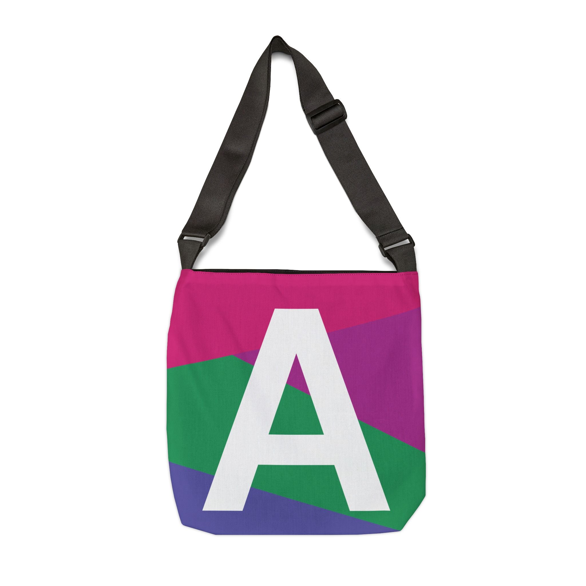 Initial Letter 'A' Colorblock Adjustable Tote Bag — Monogram Alphabet Shoulder Bag