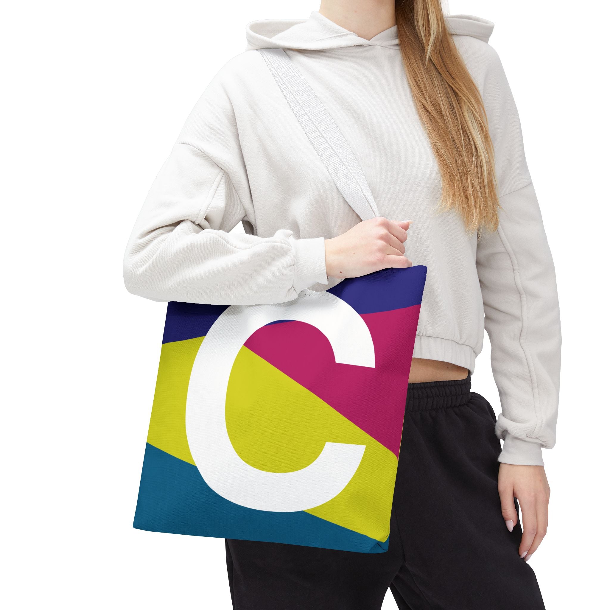 Monogram 'C' Colorblock Tote Bag — Personalized Initial C Shoulder Tote