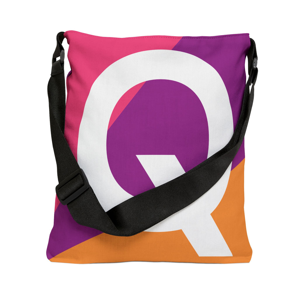 Initial Letter 'Q' Colorblock Adjustable Tote Bag — Monogram Alphabet Shoulder Bag