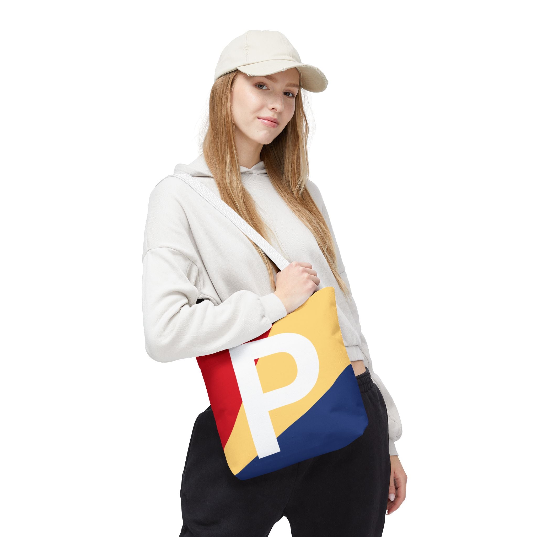 Monogram 'P' Colorblock Tote Bag — Personalized Initial P Shoulder Tote