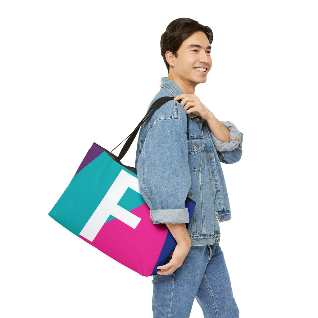 Personalized 'F' Colorblock Tote Bag — Monogram Weekender Tote