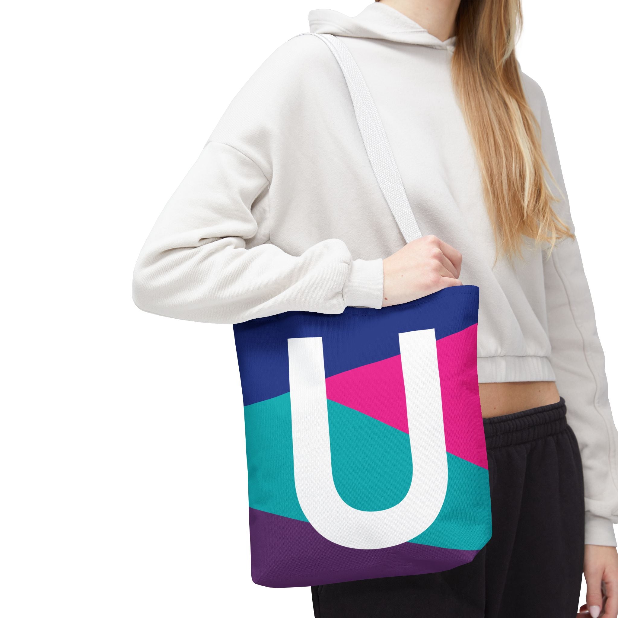 Monogram 'U' Colorblock Tote Bag — Personalized Initial U Shoulder Tote