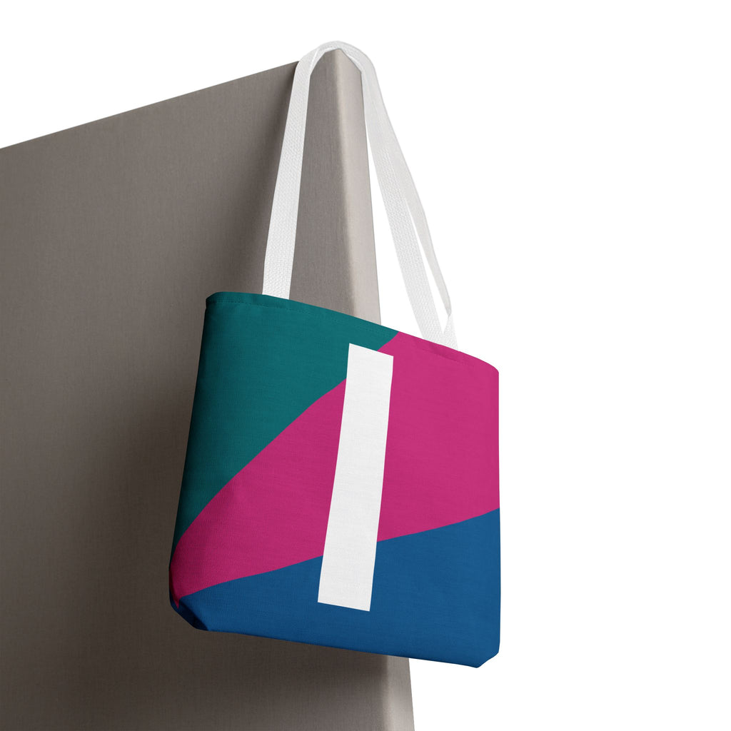 Monogram 'I' Colorblock Tote Bag — Personalized Initial I Shoulder Tote