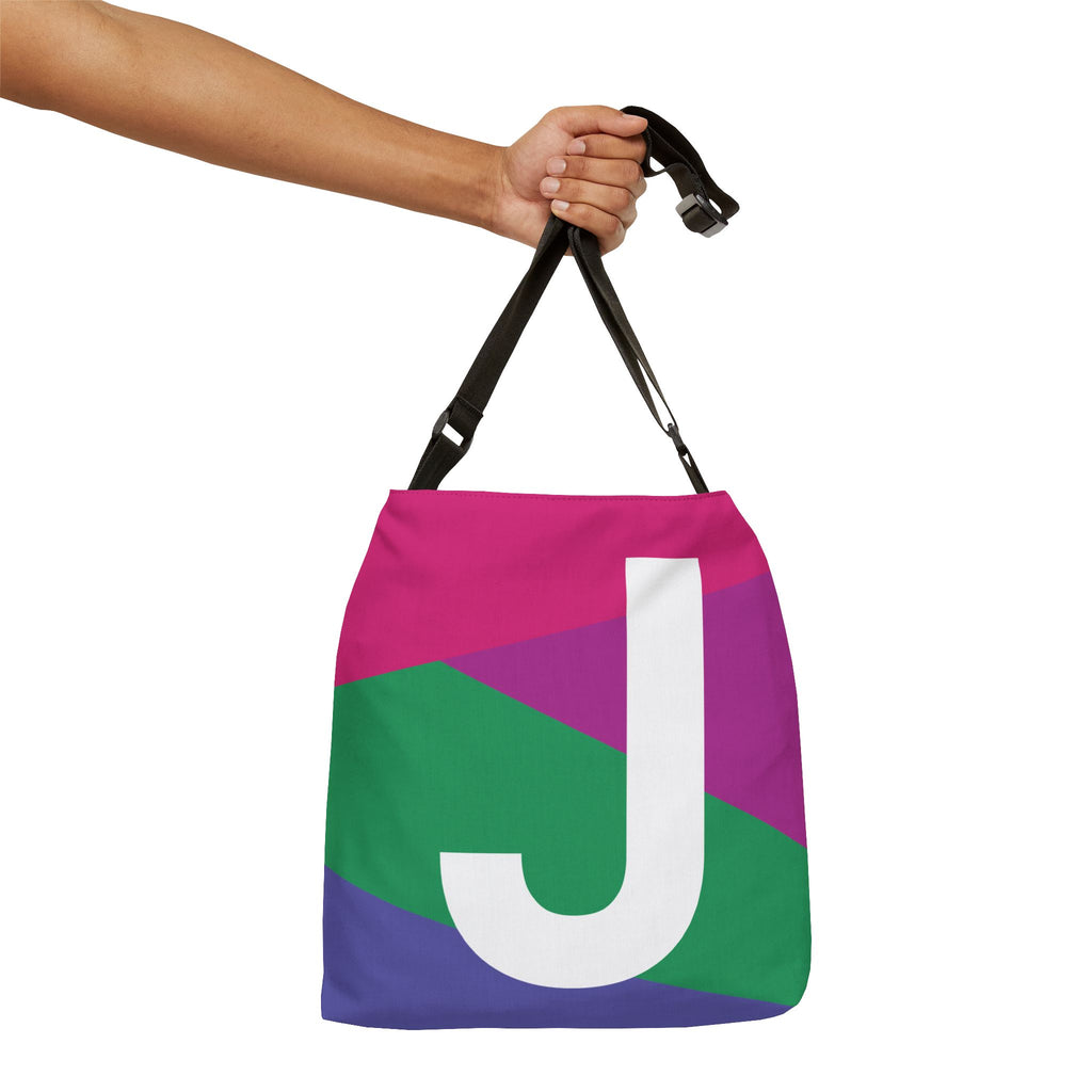 Initial Letter 'J' Colorblock Adjustable Tote Bag — Monogram Alphabet Shoulder Bag