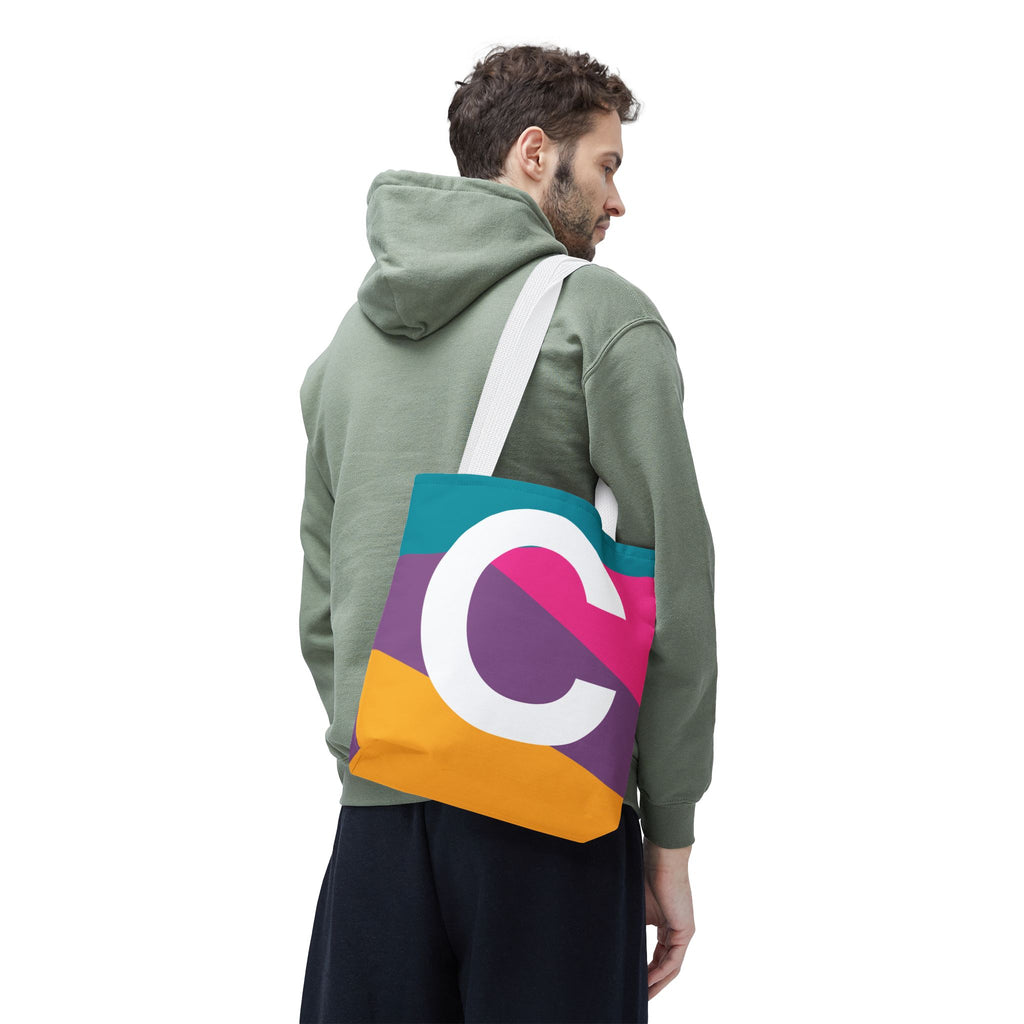 Monogram 'C' Colorblock Tote Bag — Personalized Initial C Shoulder Tote