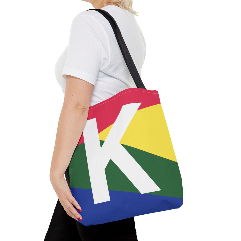 Monogram 'K' Colorblock Tote Bag — Personalized Initial K Shoulder Tote