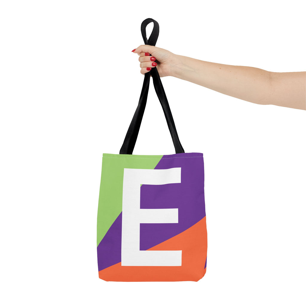 Monogram 'E' Colorblock Tote Bag — Personalized Initial E Shoulder Tote