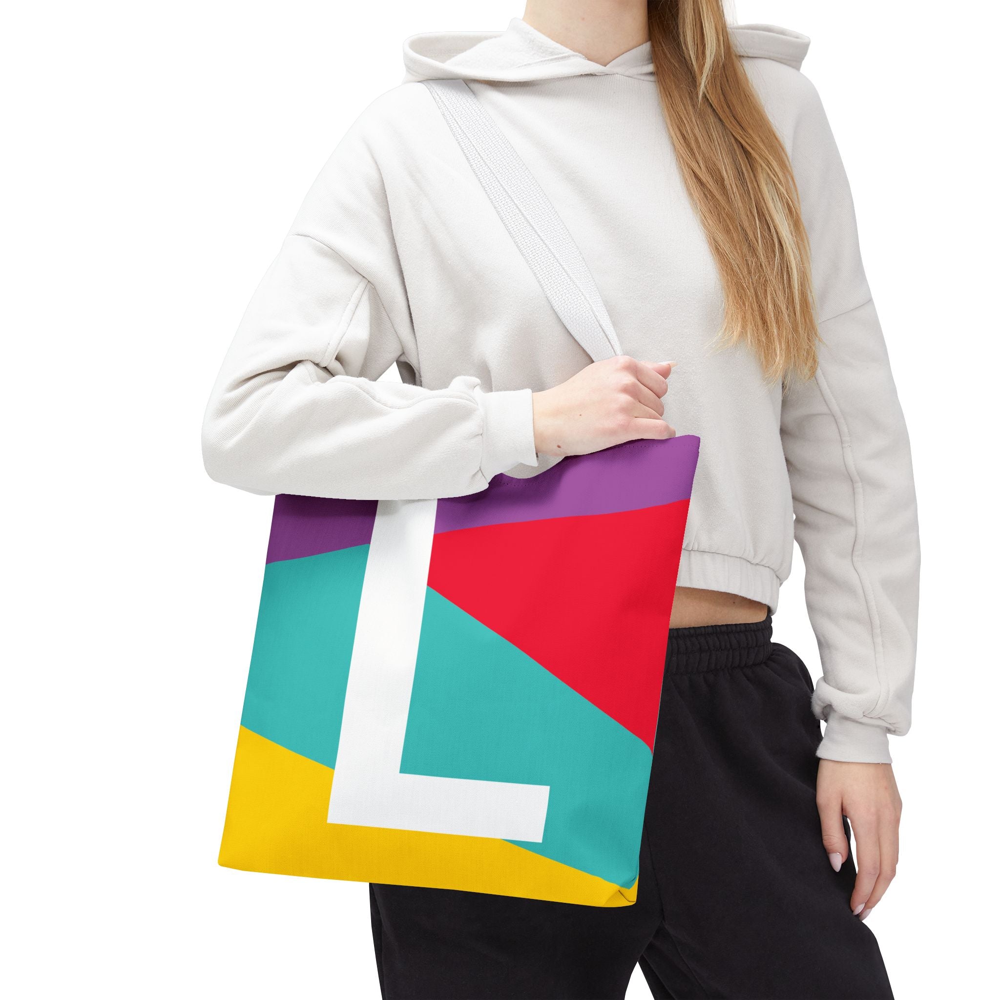 Monogram 'L' Colorblock Tote Bag — Personalized Initial L Shoulder Tote