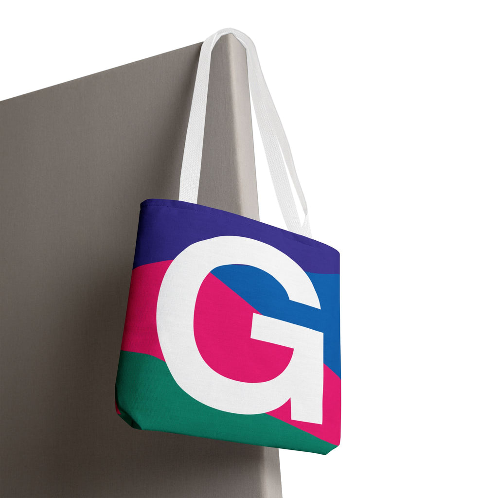 Monogram 'G' Colorblock Tote Bag — Personalized Initial G Shoulder Tote
