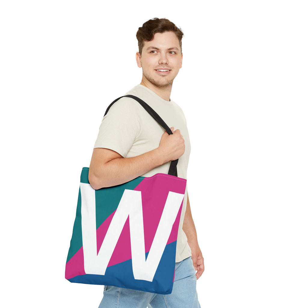 Monogram 'W' Colorblock Tote Bag — Personalized Initial W Shoulder Tote