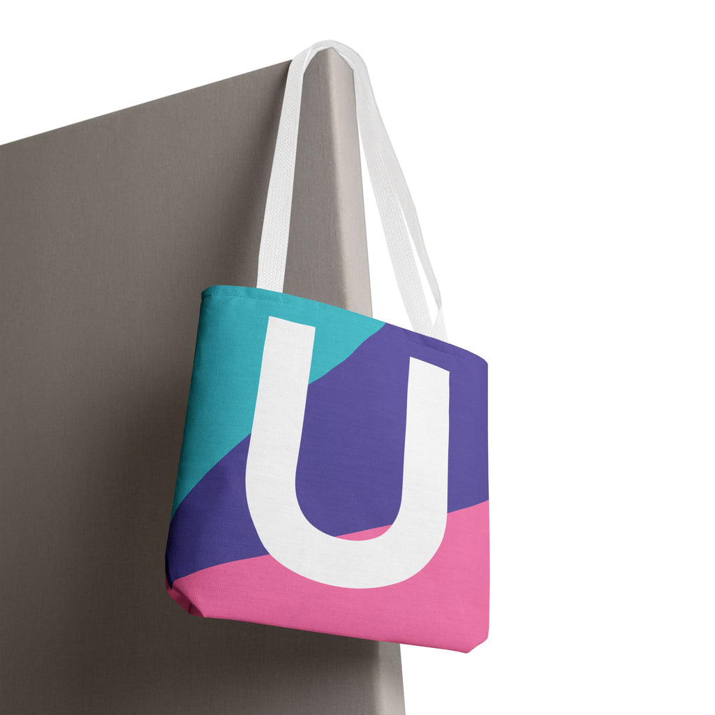 Monogram 'U' Colorblock Tote Bag — Personalized Initial U Shoulder Tote