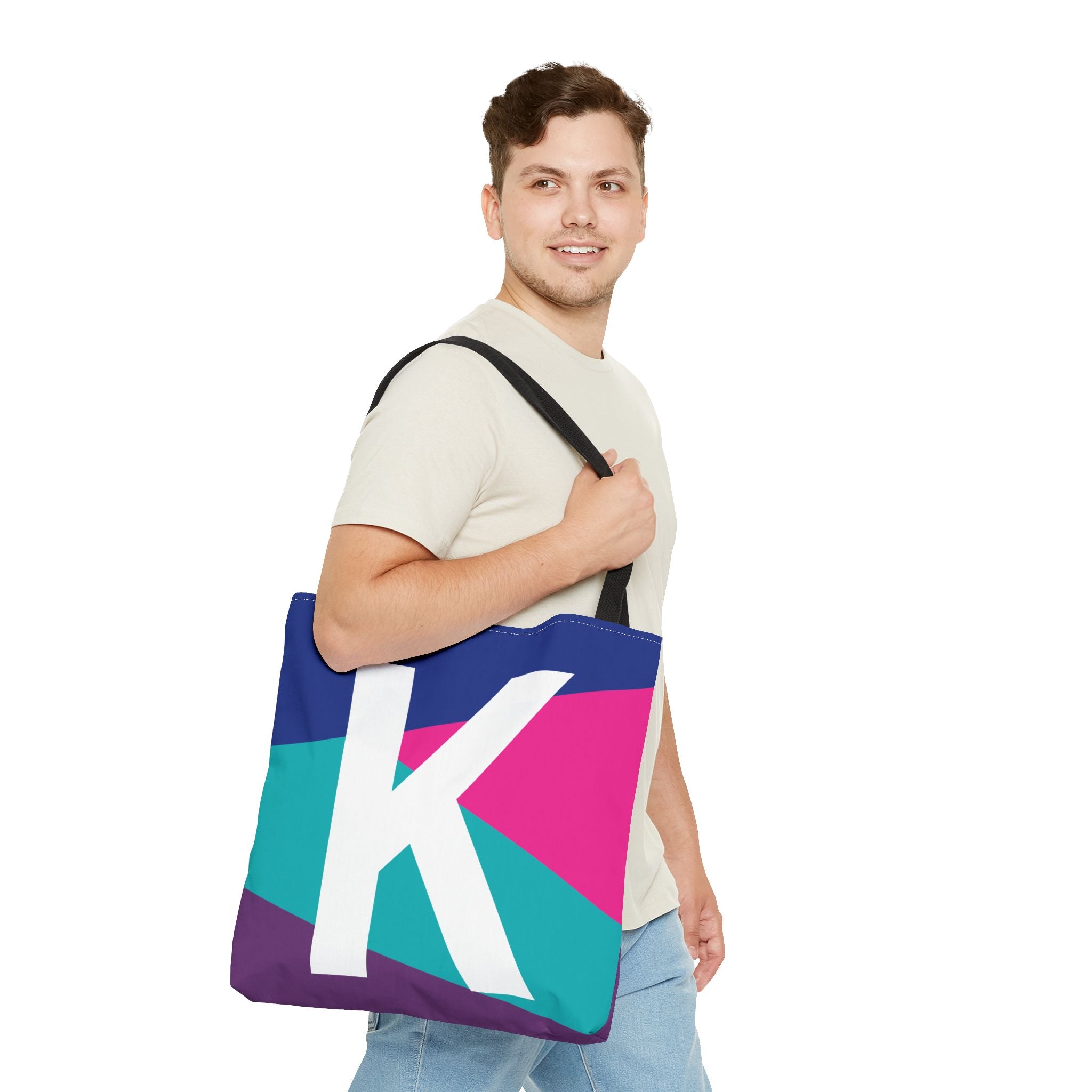 Monogram 'K' Colorblock Tote Bag — Personalized Initial K Shoulder Tote