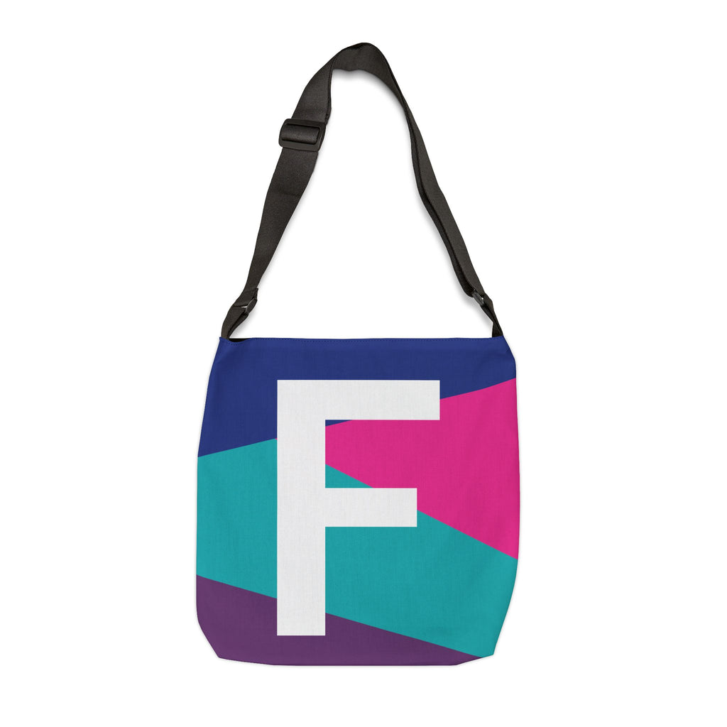 Initial Letter 'F' Colorblock Adjustable Tote Bag — Monogram Alphabet Shoulder Bag